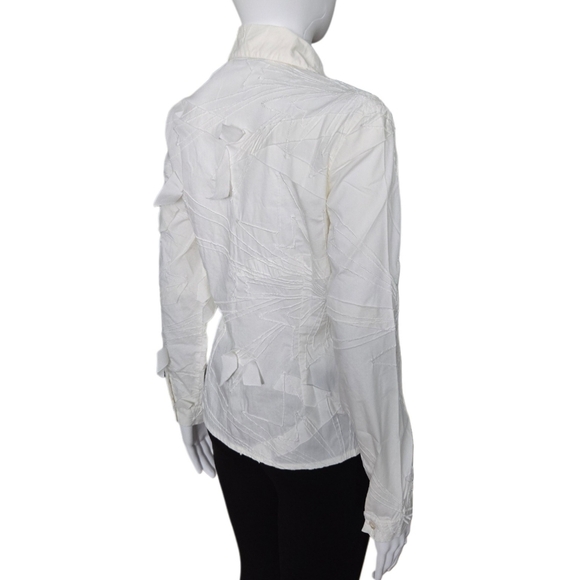 SAMUEL DONG Embroidered Deconstructed Designer Long Sleeve White Button Down S/P - Picture 6 of 16